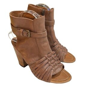 Fabianelli Italian Leather Woven Open Toe Heeled Ankle Bootie SZ 6